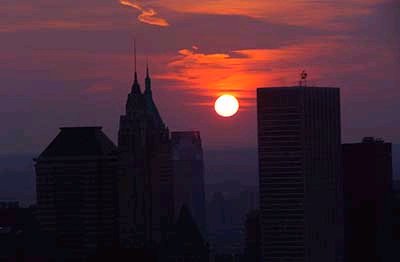 The sunset was a thing of beauty as night fell on Manhattan.  I was driving home (very slowly!!) on the West Side Drive, and got a great view of the setting sun.  </p />
</p><p>This photo from NY Newsday, courtesy of AP, I think.