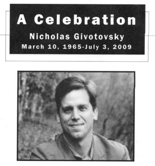 Detail from the cover of the program for the Celebration of the life of Nick Givotovsky.<br />